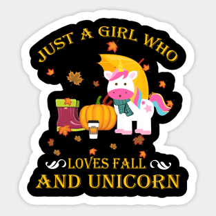 Just A Girl Who Loves Fall & Unicorn Funny Thanksgiving Gift Sticker